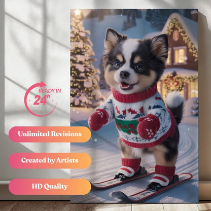 Winter Ski Paws Portrait