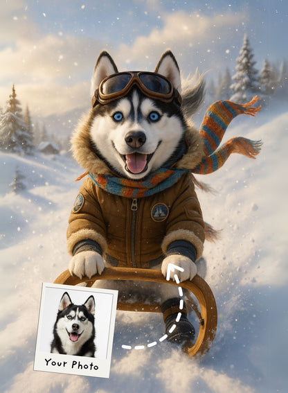 Pet on Frosty Sleigh Portrait