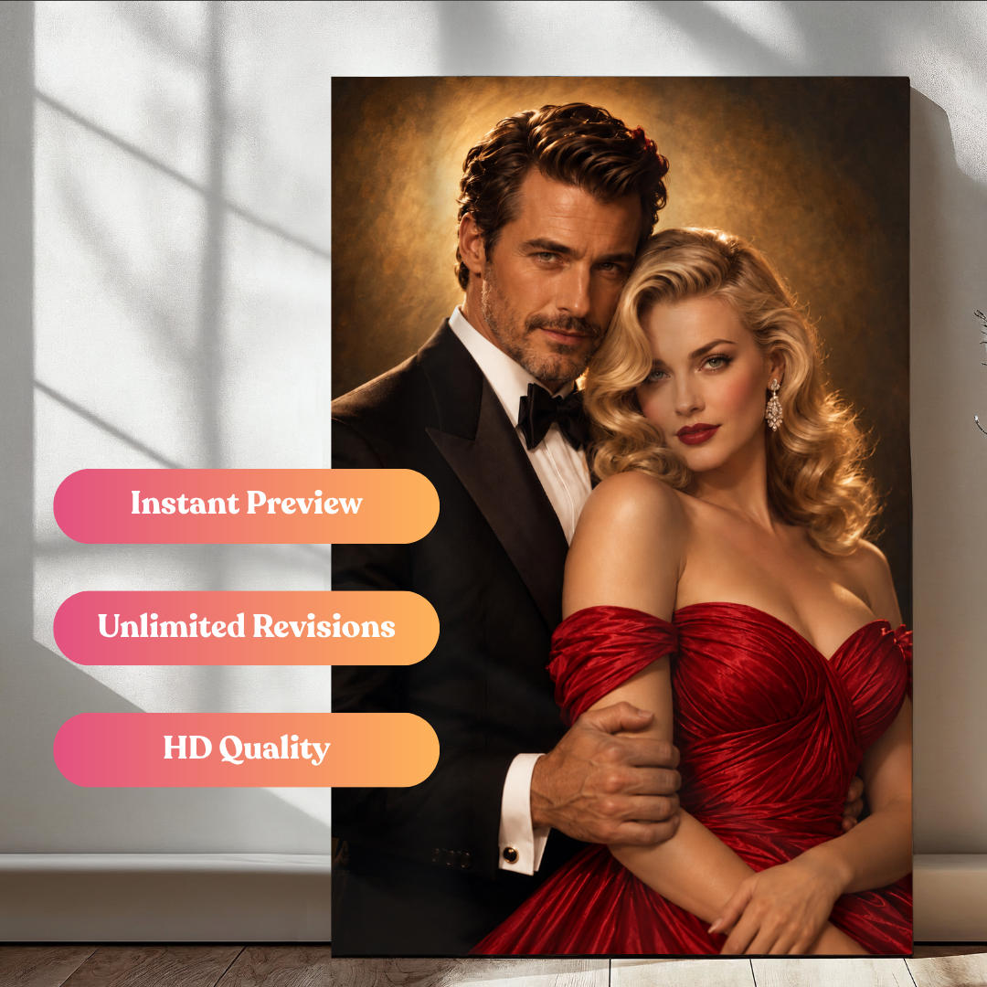 The Golden Hollywood Glamour Couple Portrait
