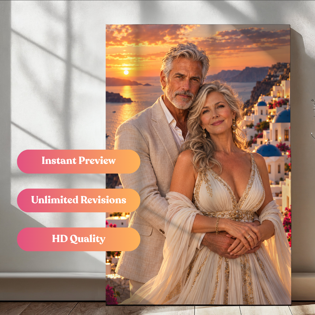 The Golden Sunset in Santorini Portrait