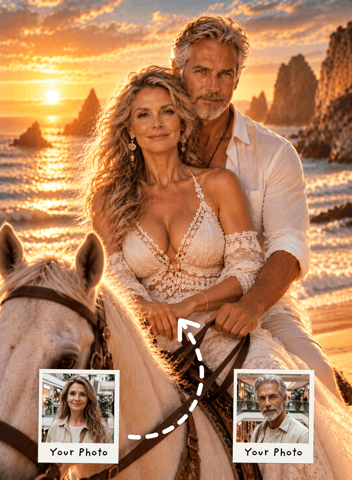 The Golden Sunset Horseback Romance Portrait
