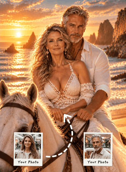 The Golden Sunset Horseback Romance Portrait