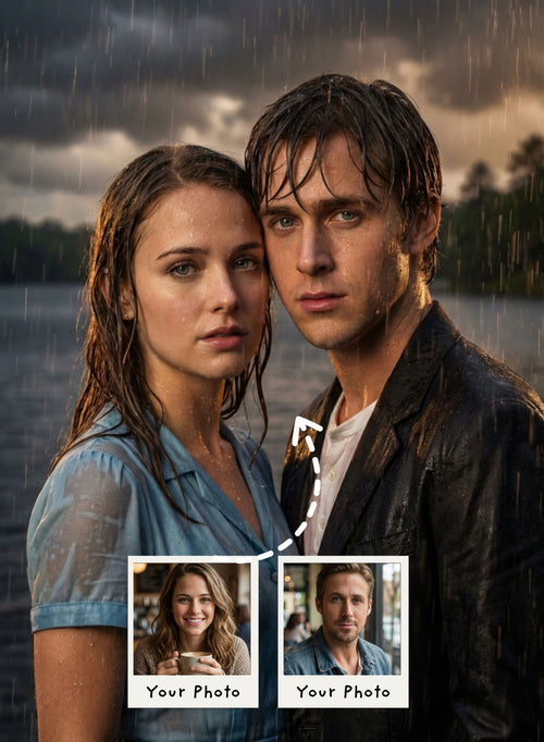 Love in the Falling Rain Couple Portrait